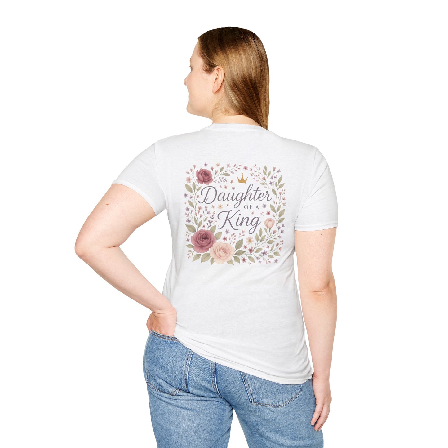 Daughter of a King Floral T-Shirt | Unisex Softstyle Tee for Empowerment and Faith