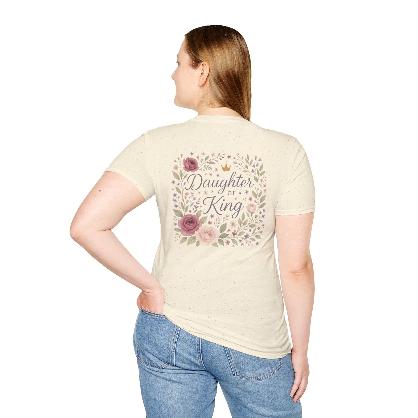 Daughter of a King Floral T-Shirt | Unisex Softstyle Tee for Empowerment and Faith