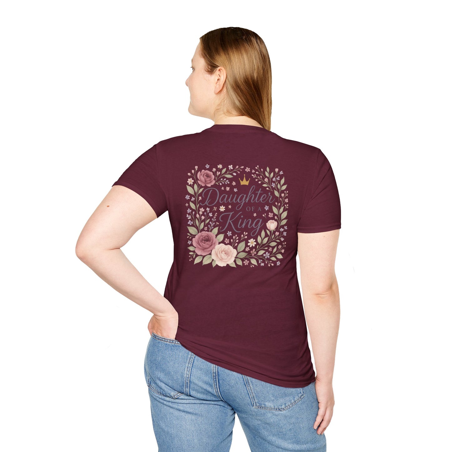 Daughter of a King Floral T-Shirt | Unisex Softstyle Tee for Empowerment and Faith