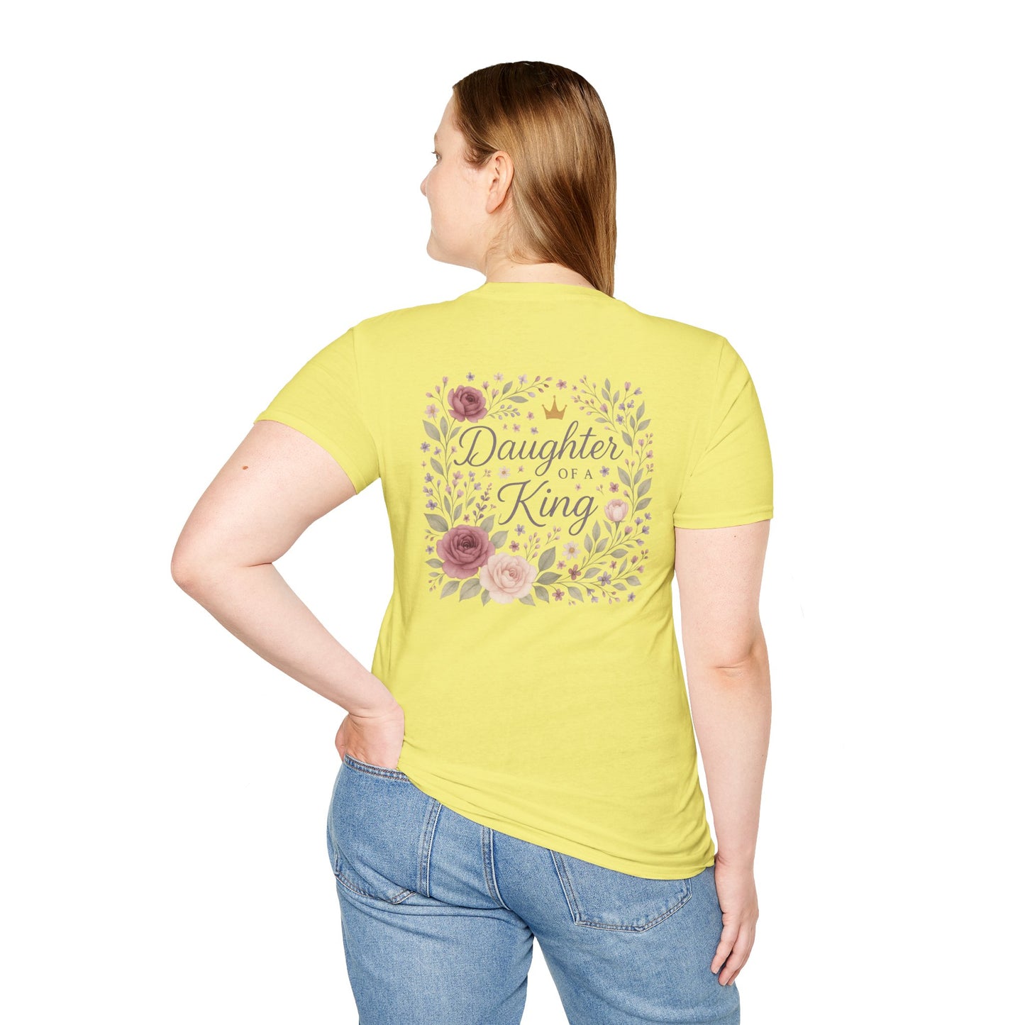 Daughter of a King Floral T-Shirt | Unisex Softstyle Tee for Empowerment and Faith