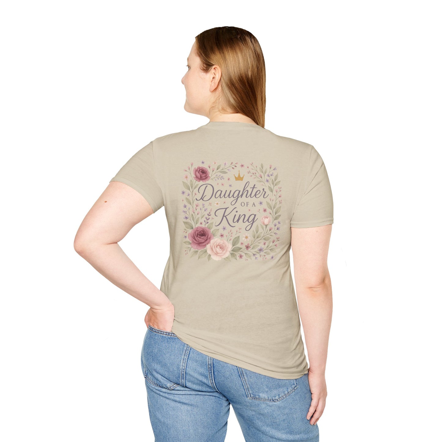 Daughter of a King Floral T-Shirt | Unisex Softstyle Tee for Empowerment and Faith